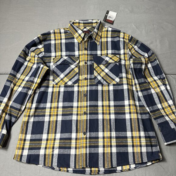 Five Brother Flannel Shirt Men XL Blue Yellow Plaid 5200 Long Sleeve Button Up - Picture 1 of 12